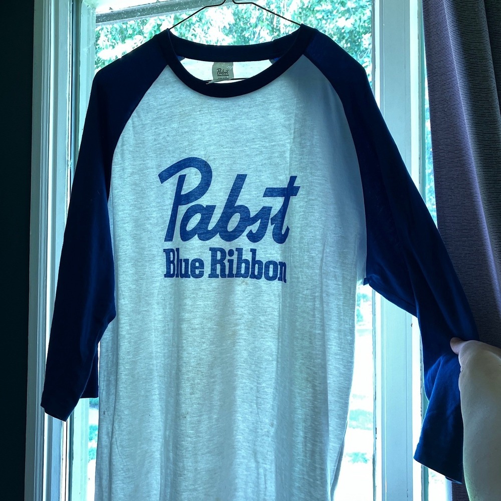 Vintage‎ Pabst Blue Ribbon  T-Shirt PBR Raglan Baseball Paper Thin Tee Mens XL